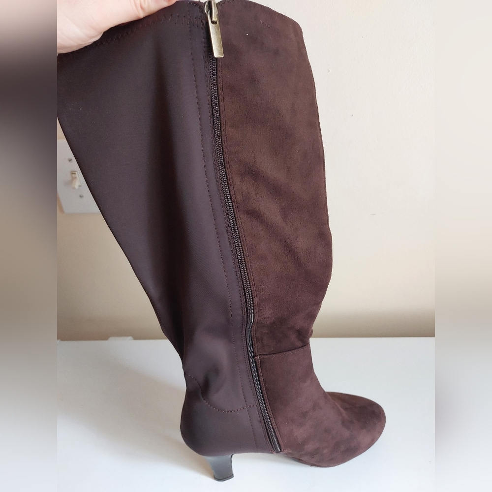 Lane Bryant - Faux Suede Brown Knee-High Heeled Boots w/ Zipper - Picture 12 of 12